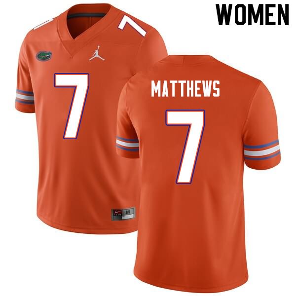 NCAA Florida Gators Luke Matthews Women's #7 Nike Orange Stitched Authentic College Football Jersey CBA2464VW